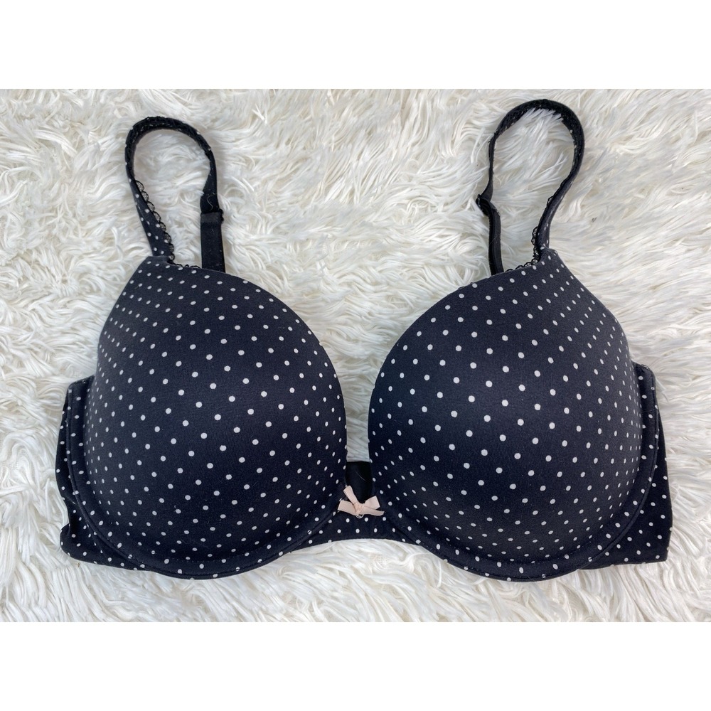 Victoria's Secret Body by Victoria Womens 34DD Black White Polka Dot Push Up Bra